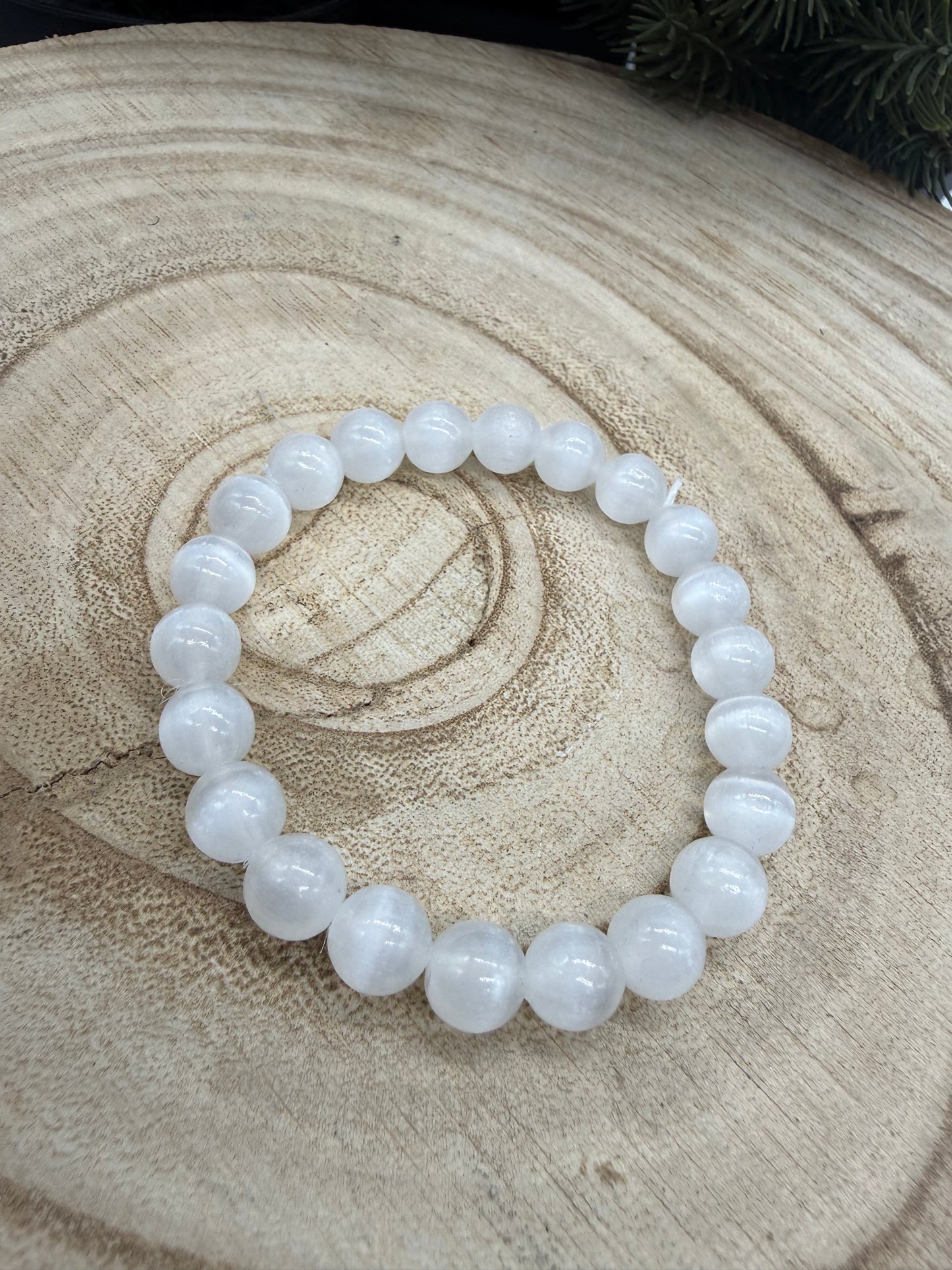 Selenite Bracelet | Natural Satin Spar Bracelet | Genuine White Crystal Stretch Bracelet | Handmade Crystal Jewelry