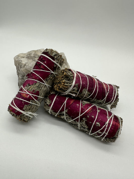 Blue Sage With Red Rose Petals Smudge Stick
