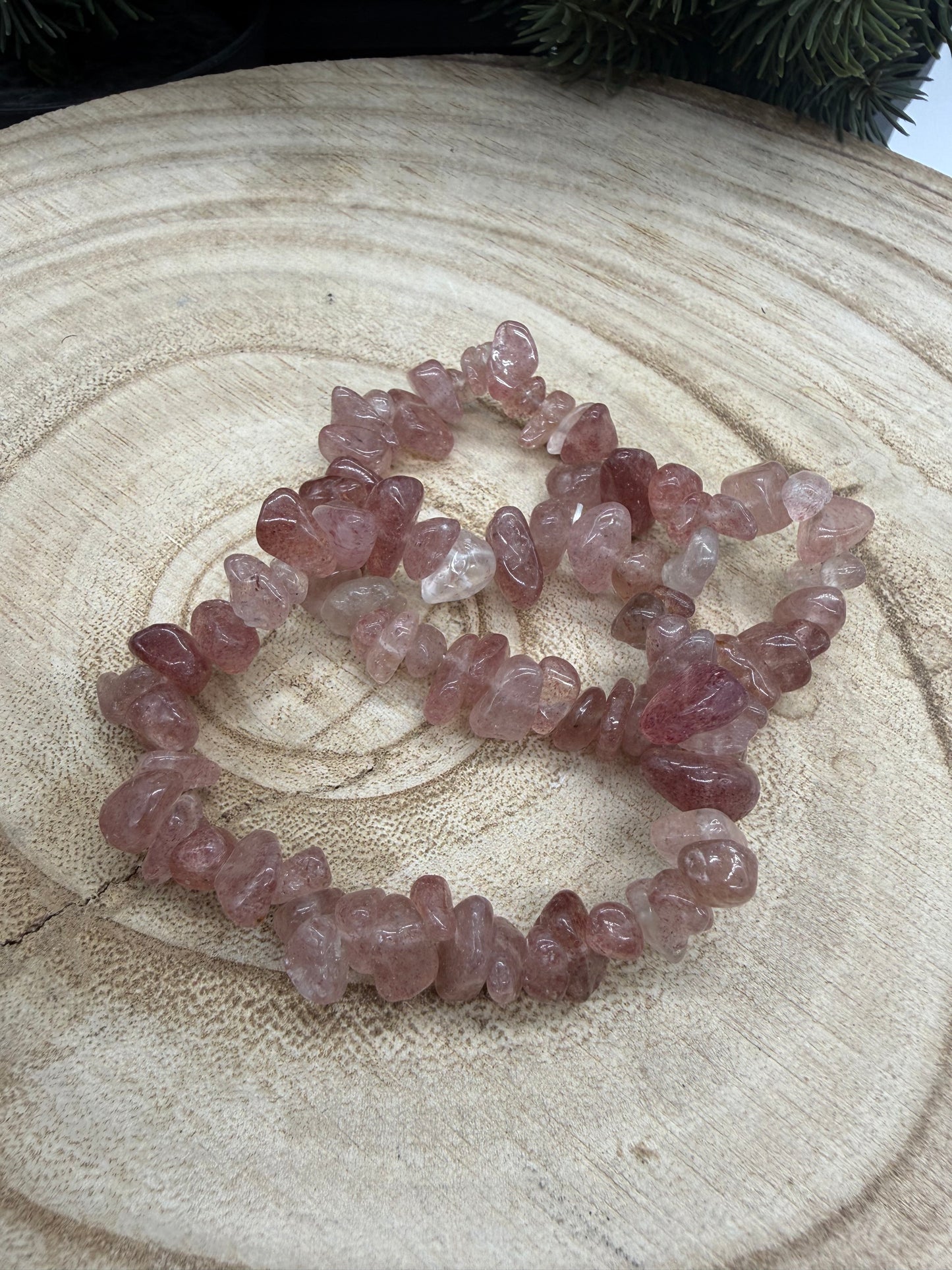 Strawberry Quartz Chip Bracelet | Natural Crystal Bracelet | Pink Gemstone Stretch Bracelet | Crystal Jewelry | Gift for Crystal Lovers