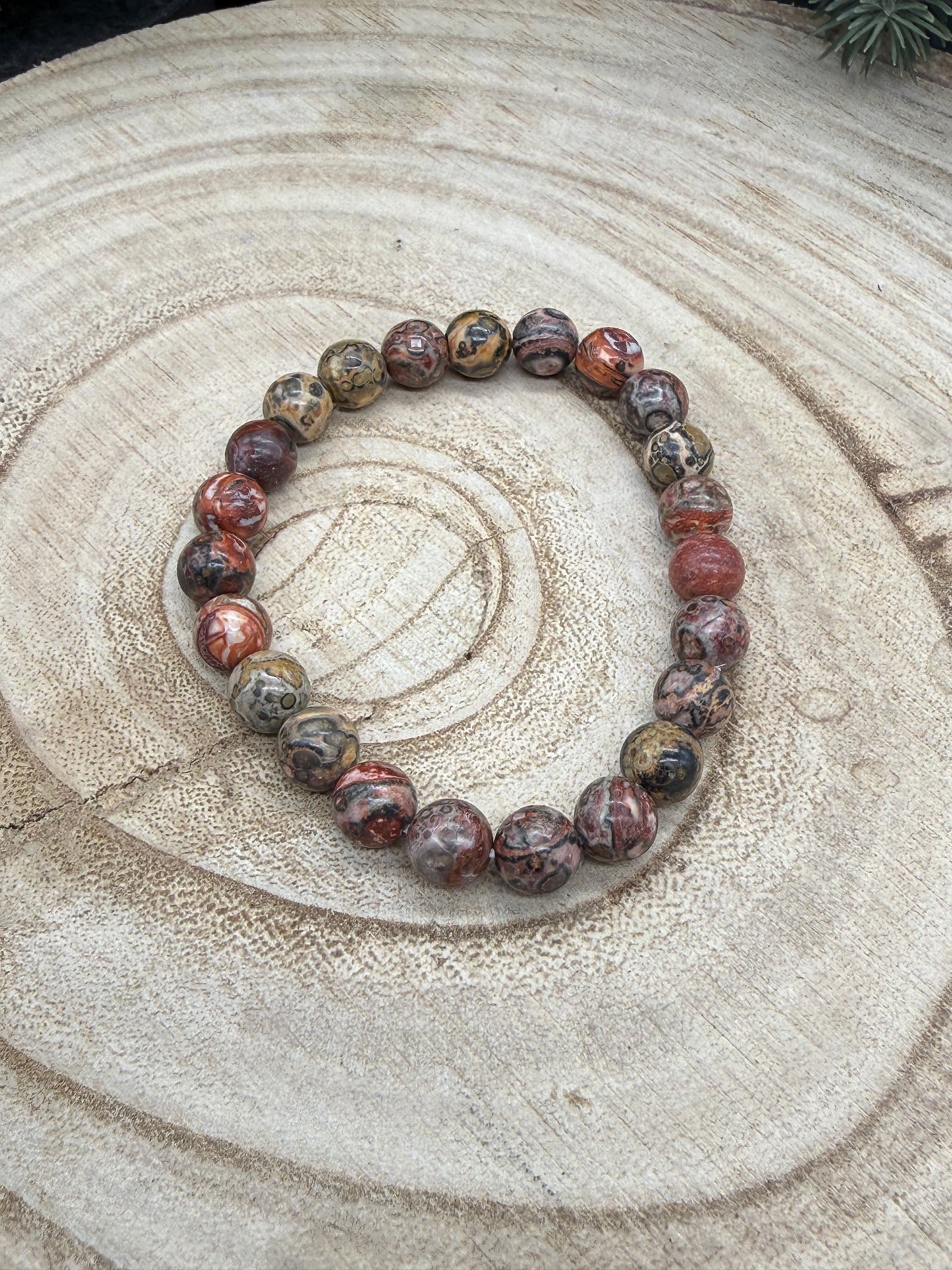 Natural Leopard Skin Jasper Bracelet | Red & Brown Leopard Jasper Beads | Earthy Crystal Stretch Bracelet | Lady of the Moss