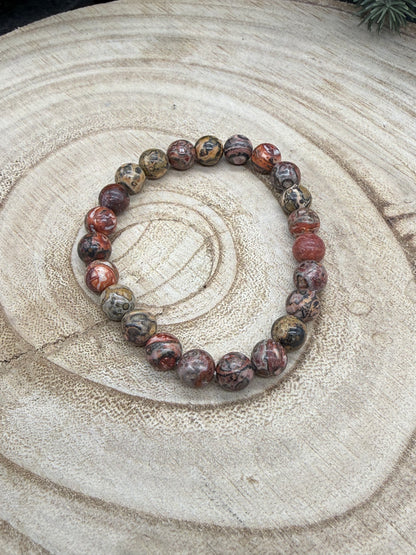 Natural Leopard Skin Jasper Bracelet | Red & Brown Leopard Jasper Beads | Earthy Crystal Stretch Bracelet | Lady of the Moss