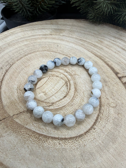 Rainbow Moonstone Bracelet | Natural Rainbow Moonstone Stretch Bracelet | Genuine Gemstone Beaded Bracelet | Handmade Crystal Jewelry