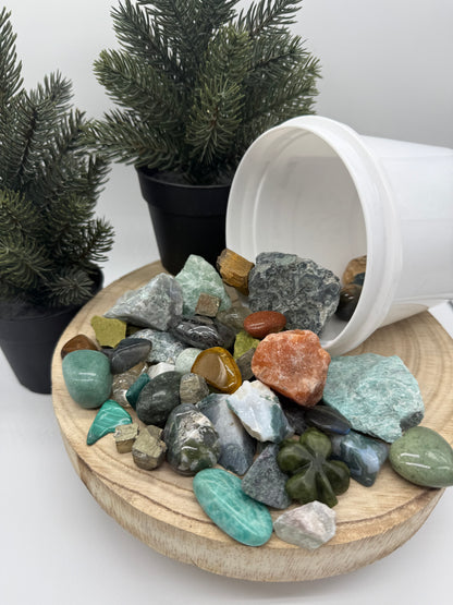 Good Luck Crystal Mining Kit - Lucky Gem Dig Bucket - Prosperity Crystal Set - Abundance Gift - Spiritual Gift - Lady of the Moss