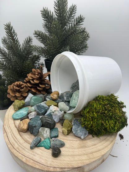 Forest Witch - Crystal Mining Kit -  Gem Dig Bucket  - Green Crystal Set - Earthy Gift  Nature Inspired - Lady of the Moss