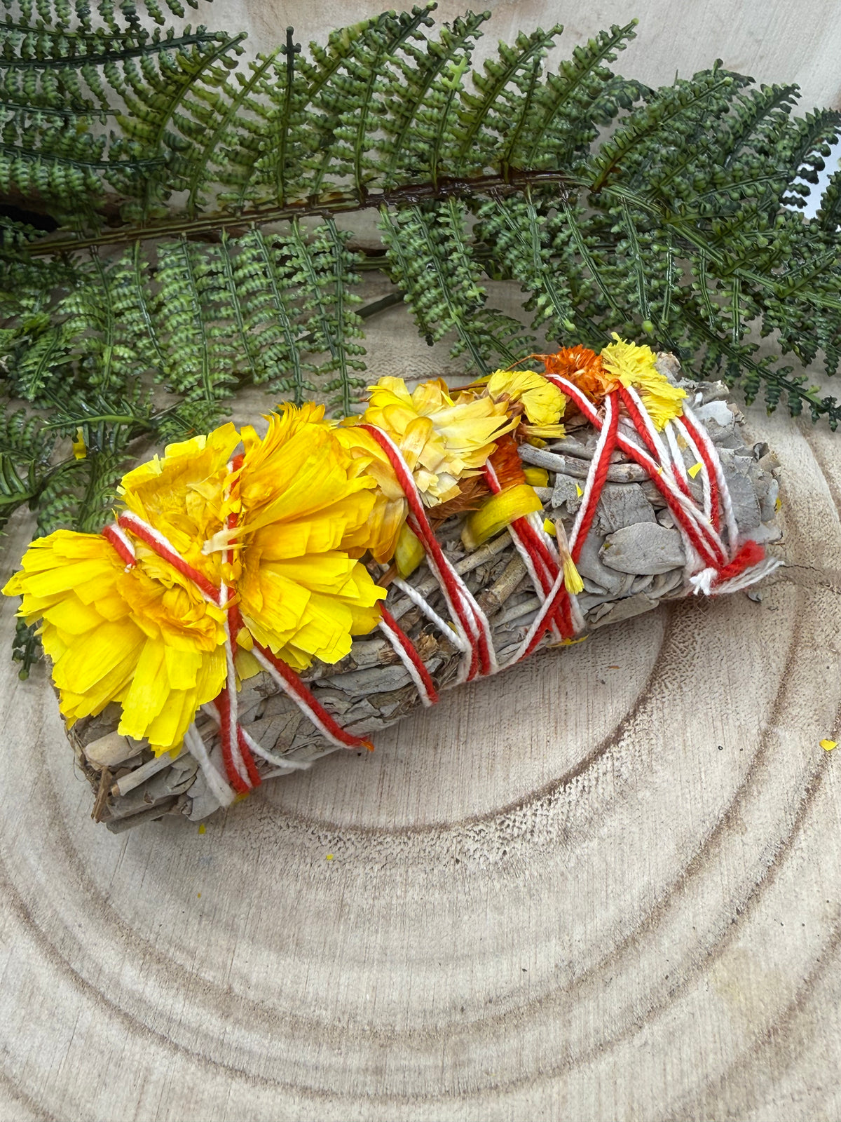 White Sage, Orange & Golden Flower Smudge Stick