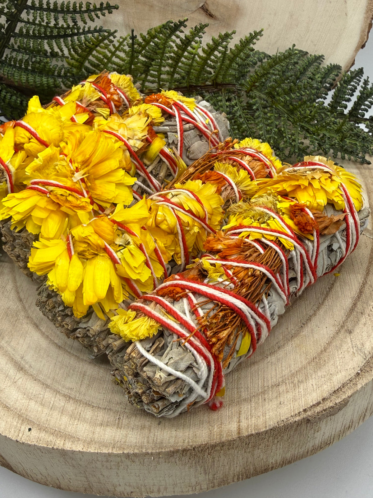 White Sage, Orange & Golden Flower Smudge Stick