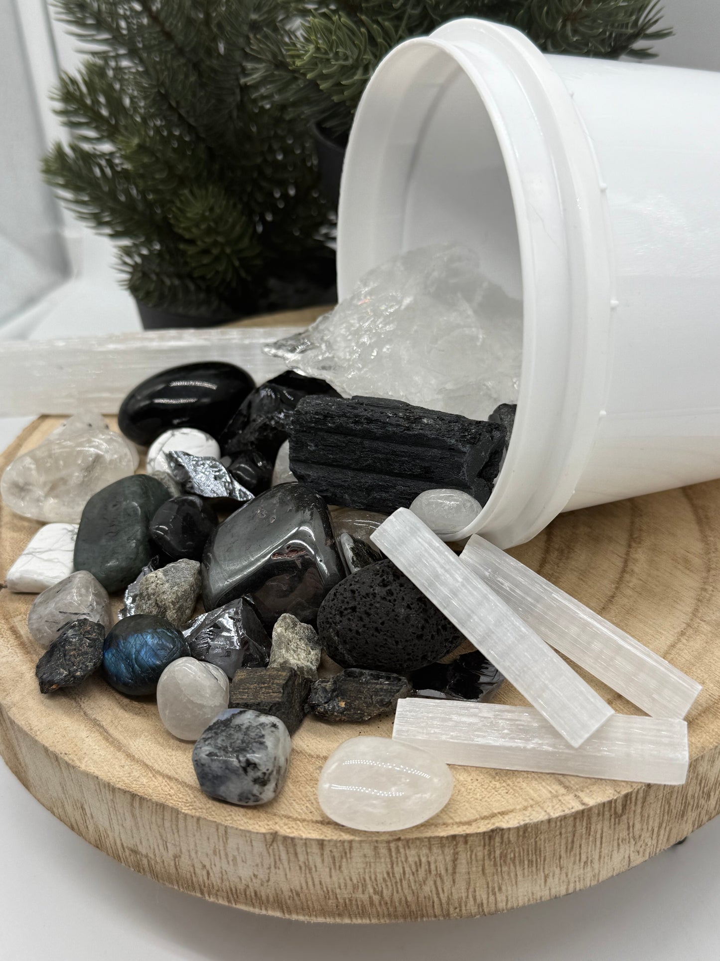 Protection Crystal Mining Bucket - Grounding Crystal Dig Kit - Obsidian & Tourmaline Gem Kit - Spiritual Protection Gift - Lady of the Moss