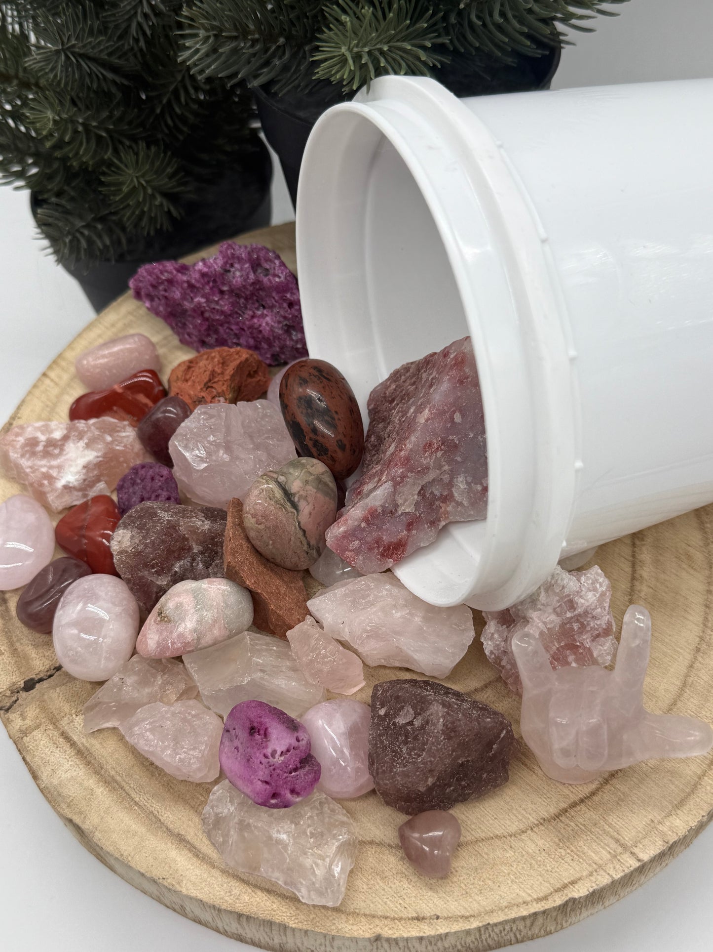 Love Crystal Mining Kit - Rose Quartz Gem Dig Bucket - Heart Chakra Crystal Set - Romantic Gift - Pink - Lady of the Moss