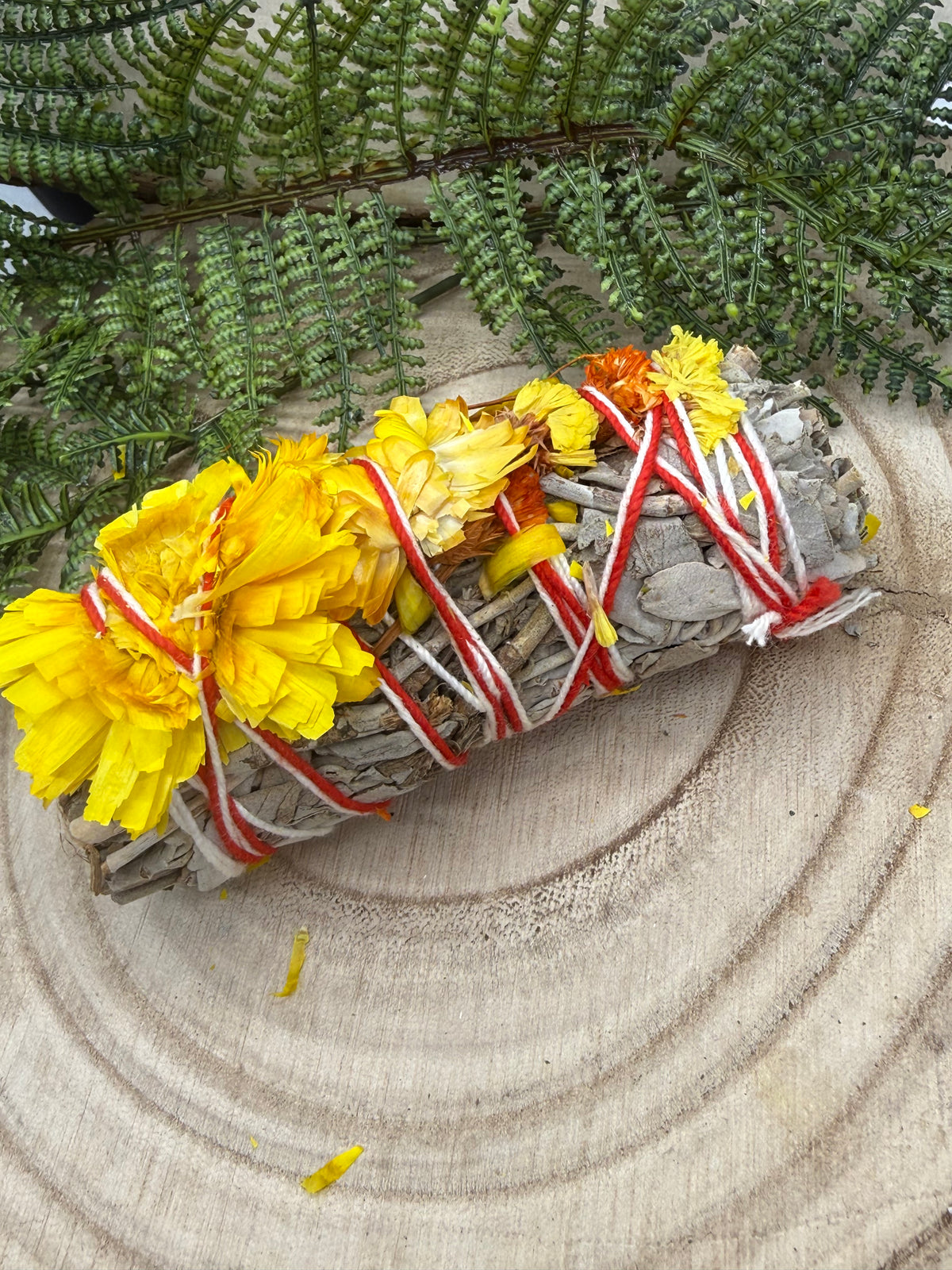 White Sage, Orange & Golden Flower Smudge Stick