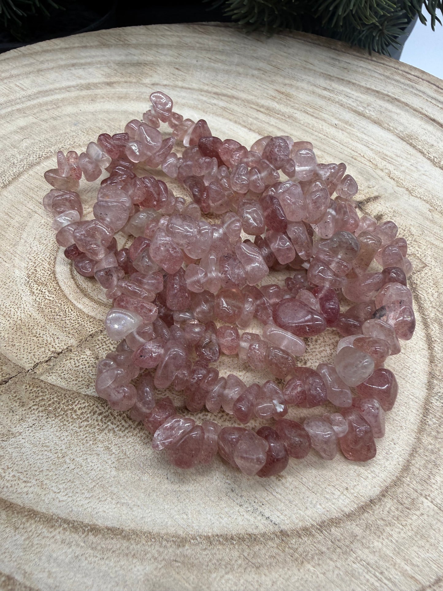 Strawberry Quartz Chip Bracelet | Natural Crystal Bracelet | Pink Gemstone Stretch Bracelet | Crystal Jewelry | Gift for Crystal Lovers