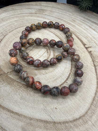 Natural Leopard Skin Jasper Bracelet | Red & Brown Leopard Jasper Beads | Earthy Crystal Stretch Bracelet | Lady of the Moss