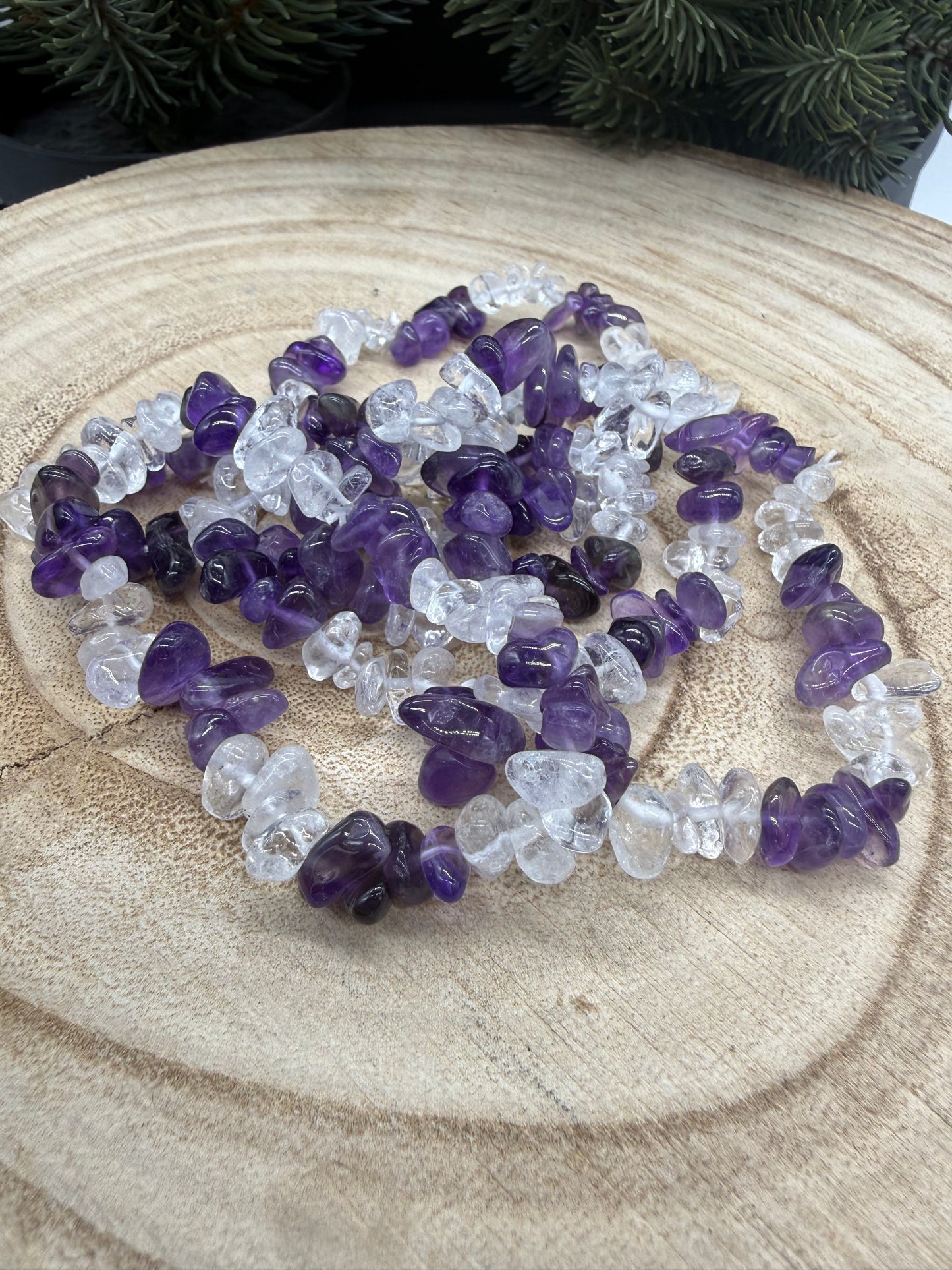 Clear Quartz & Amethyst Chip Bracelet | Natural Crystal Bracelet | Gemstone Stretch Bracelet | Handmade Crystal Jewelry Description