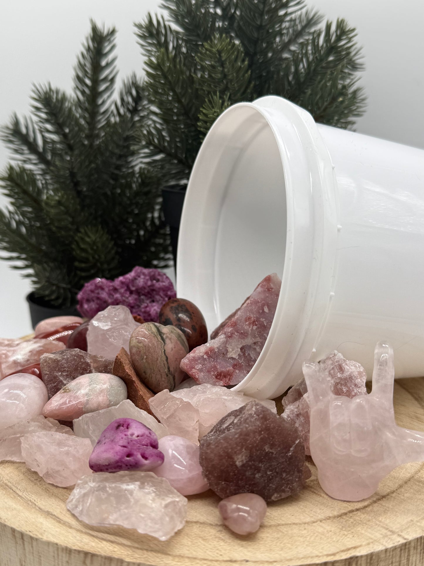 Love Crystal Mining Kit - Rose Quartz Gem Dig Bucket - Heart Chakra Crystal Set - Romantic Gift - Pink - Lady of the Moss