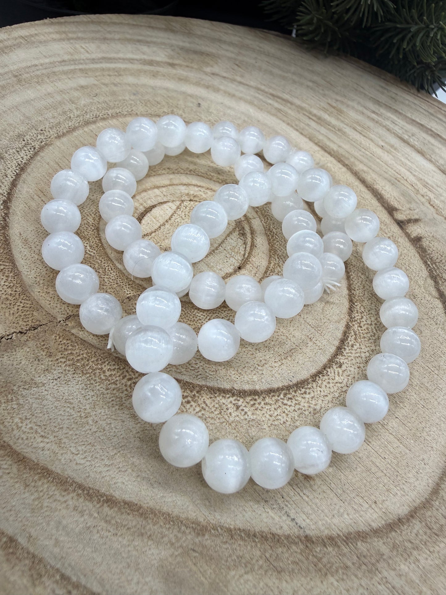 Selenite Bracelet | Natural Satin Spar Bracelet | Genuine White Crystal Stretch Bracelet | Handmade Crystal Jewelry