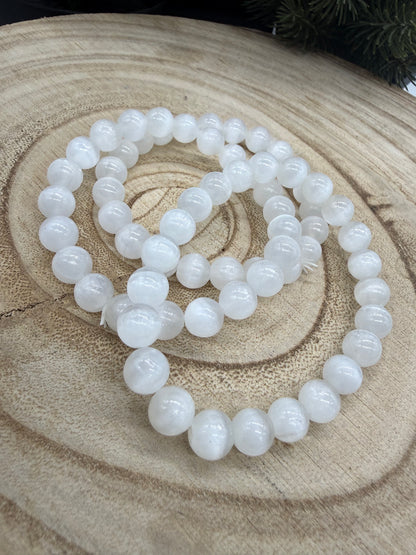 Selenite Bracelet | Natural Satin Spar Bracelet | Genuine White Crystal Stretch Bracelet | Handmade Crystal Jewelry