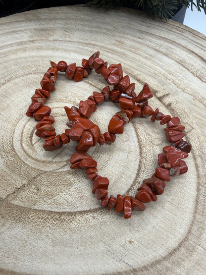 Red Jasper Chip Bracelet | Natural Crystal Bracelet | Grounding Stone Jewelry | Stretch Gemstone Bracelet | Gift for Crystal Lovers
