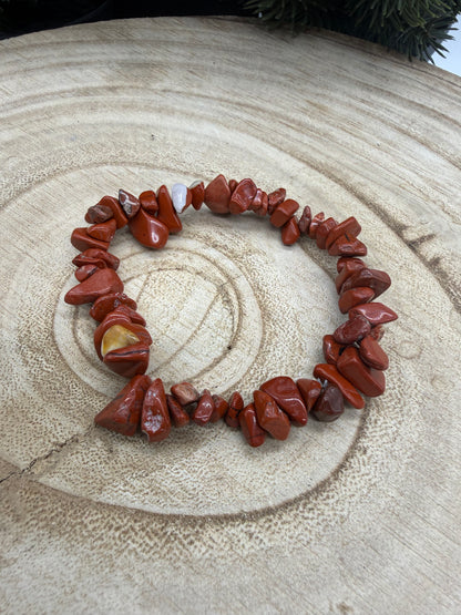 Red Jasper Chip Bracelet | Natural Crystal Bracelet | Grounding Stone Jewelry | Stretch Gemstone Bracelet | Gift for Crystal Lovers