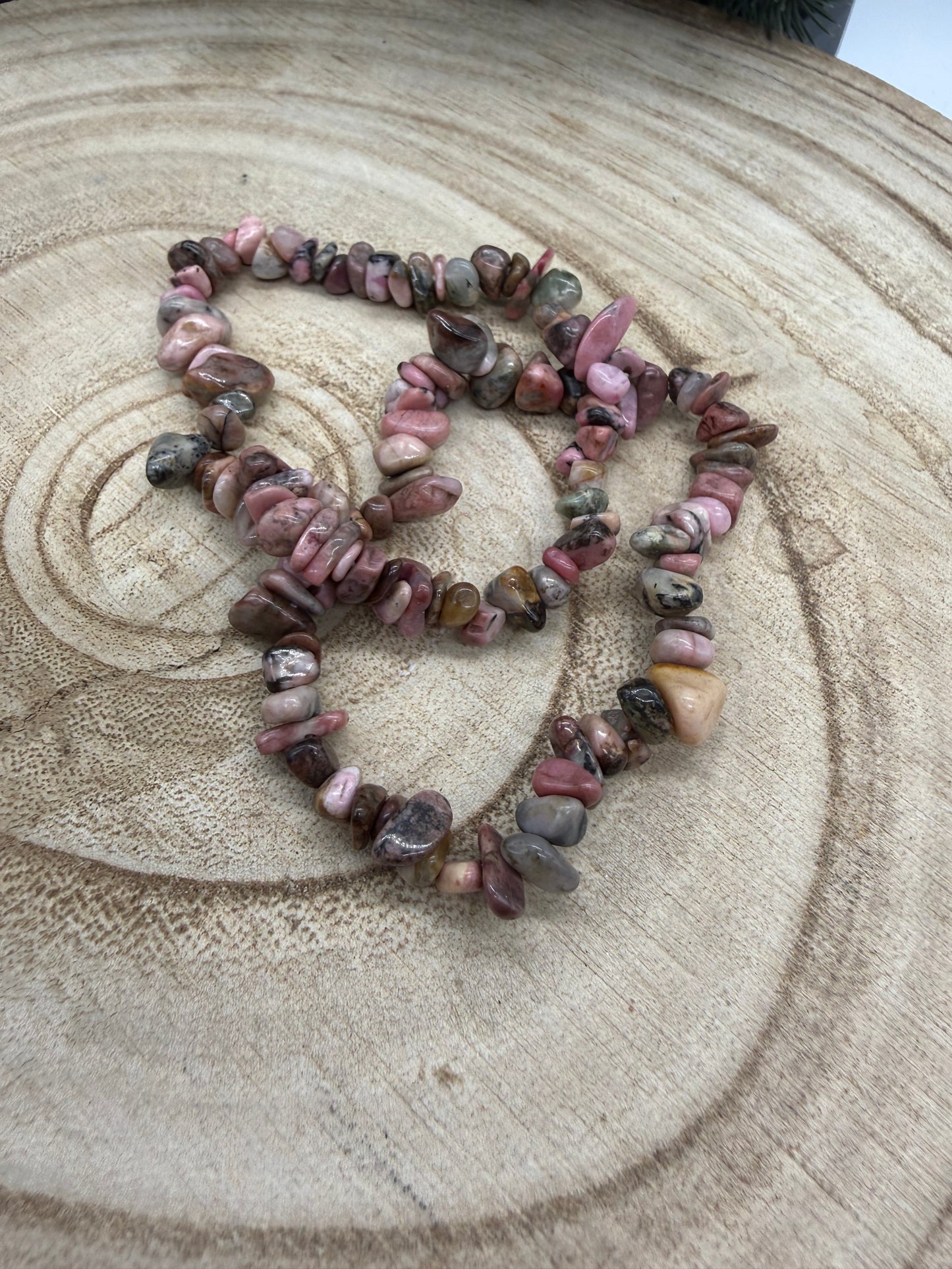 Rhodonite Chip Bracelet | Natural Crystal Bracelet | Pink & Black Gemstone Stretch Bracelet | Crystal Jewelry | Gift for Crystal Lovers