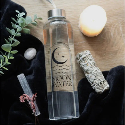 Moon Water Reusable Glass Water Bottle-Lady Of The Moss