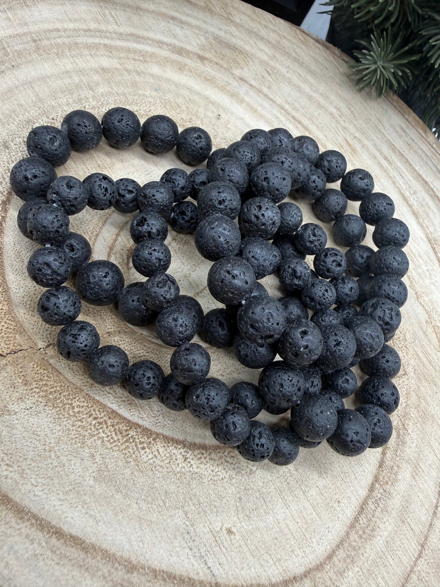 Black Lava Stone Bracelet | Natural Volcanic Lava Bead Bracelet | Genuine Lava Rock Stretch Bracelet | Handmade Crystal Jewelry