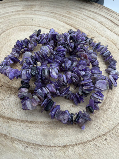 Charoite Chip Bracelet | Natural Crystal Bracelet | Purple Gemstone Stretch Bracelet | Crystal Jewelry | Gift for Crystal Lovers