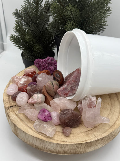 Love Crystal Mining Kit - Rose Quartz Gem Dig Bucket - Heart Chakra Crystal Set - Romantic Gift - Pink - Lady of the Moss