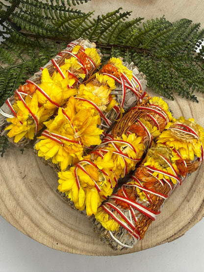 White Sage, Orange & Golden Flower Smudge Stick