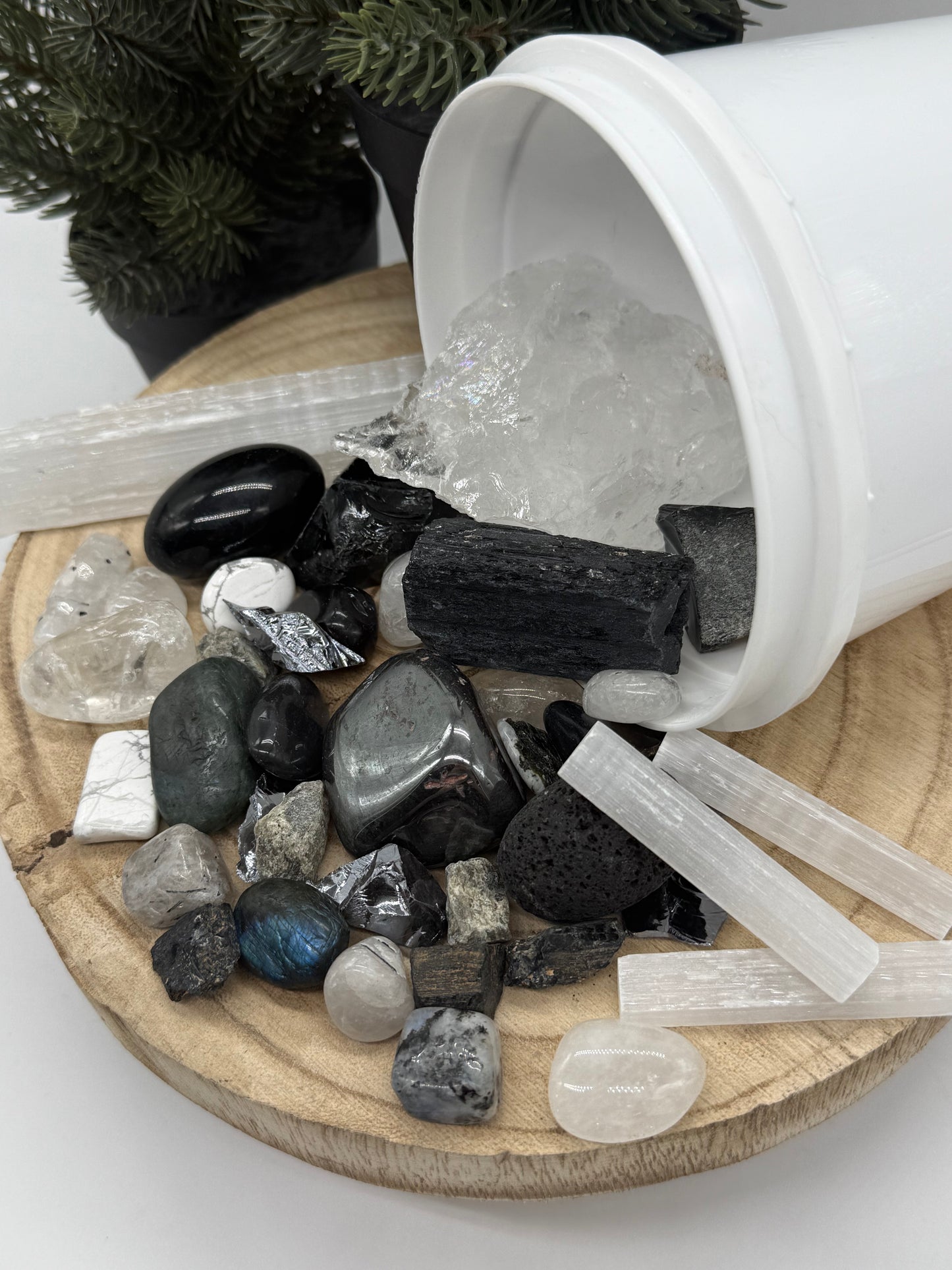 Protection Crystal Mining Bucket - Grounding Crystal Dig Kit - Obsidian & Tourmaline Gem Kit - Spiritual Protection Gift - Lady of the Moss