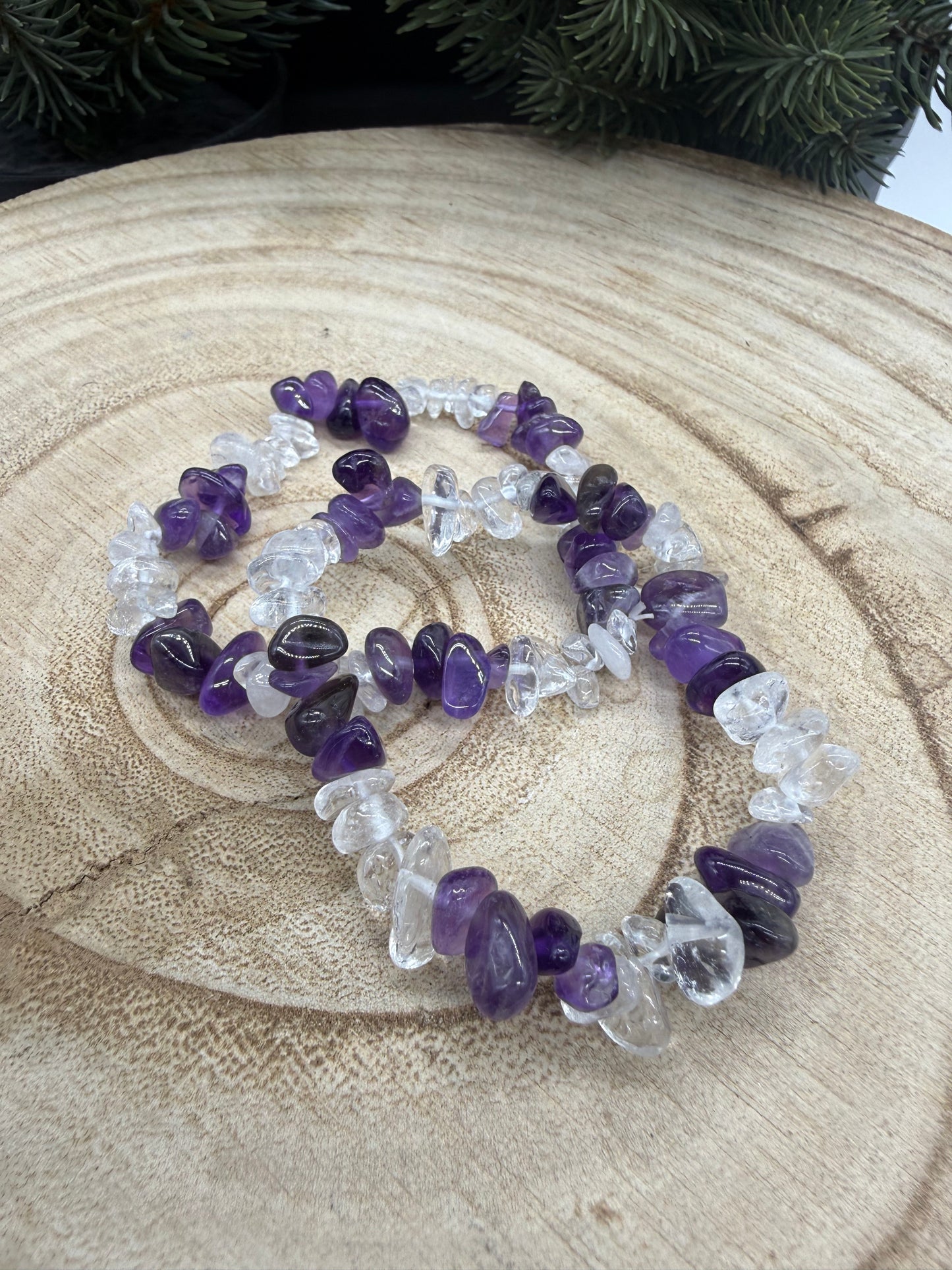 Clear Quartz & Amethyst Chip Bracelet | Natural Crystal Bracelet | Gemstone Stretch Bracelet | Handmade Crystal Jewelry Description