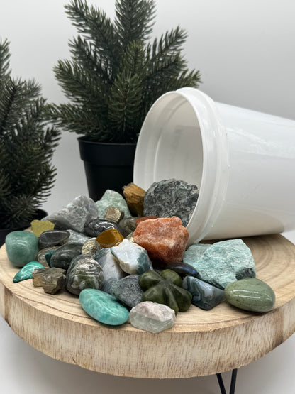 Good Luck Crystal Mining Kit - Lucky Gem Dig Bucket - Prosperity Crystal Set - Abundance Gift - Spiritual Gift - Lady of the Moss