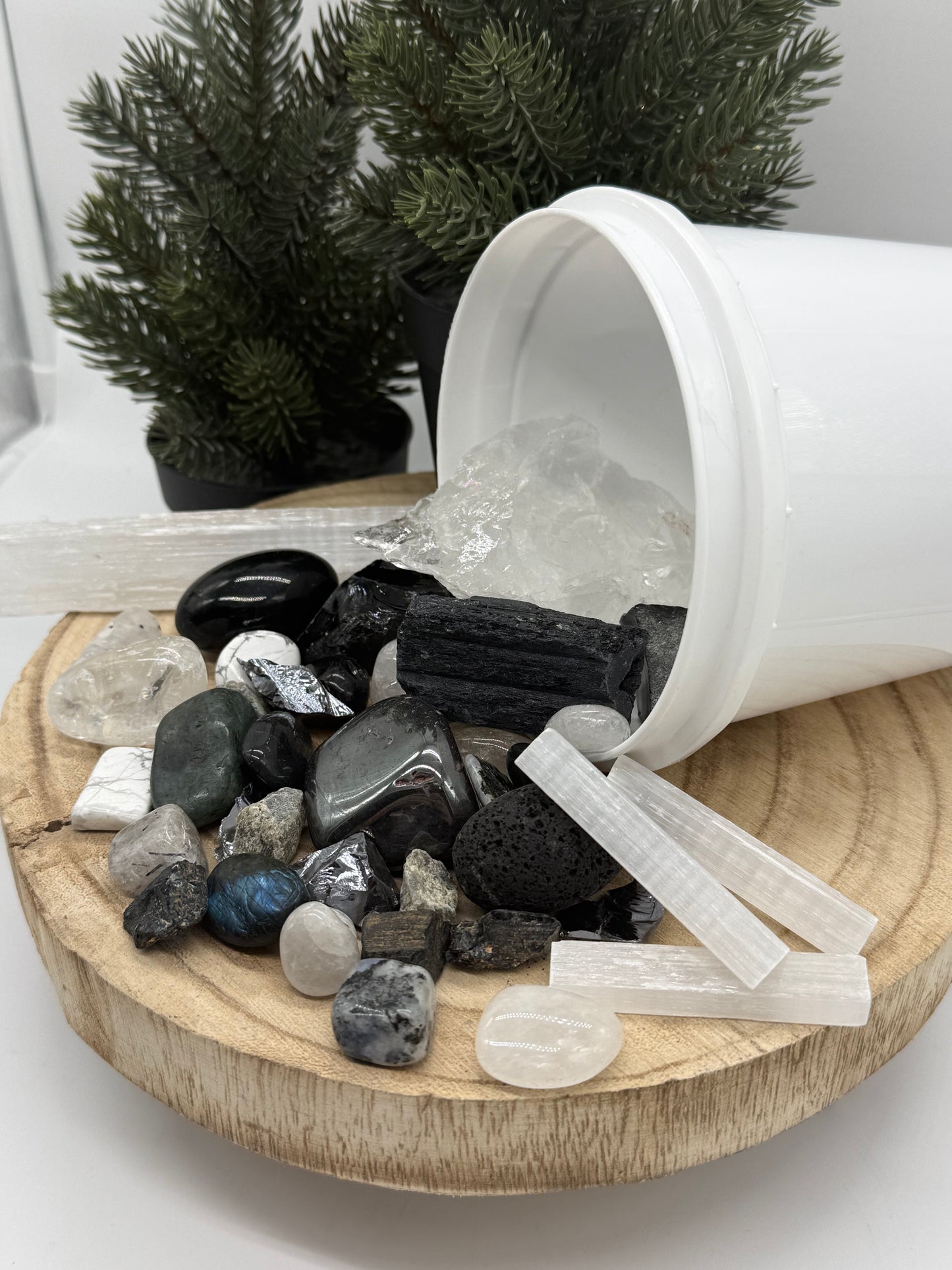 Protection Crystal Mining Bucket - Grounding Crystal Dig Kit - Obsidian & Tourmaline Gem Kit - Spiritual Protection Gift - Lady of the Moss