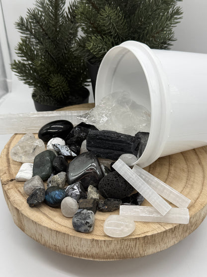 Protection Crystal Mining Bucket - Grounding Crystal Dig Kit - Obsidian & Tourmaline Gem Kit - Spiritual Protection Gift - Lady of the Moss