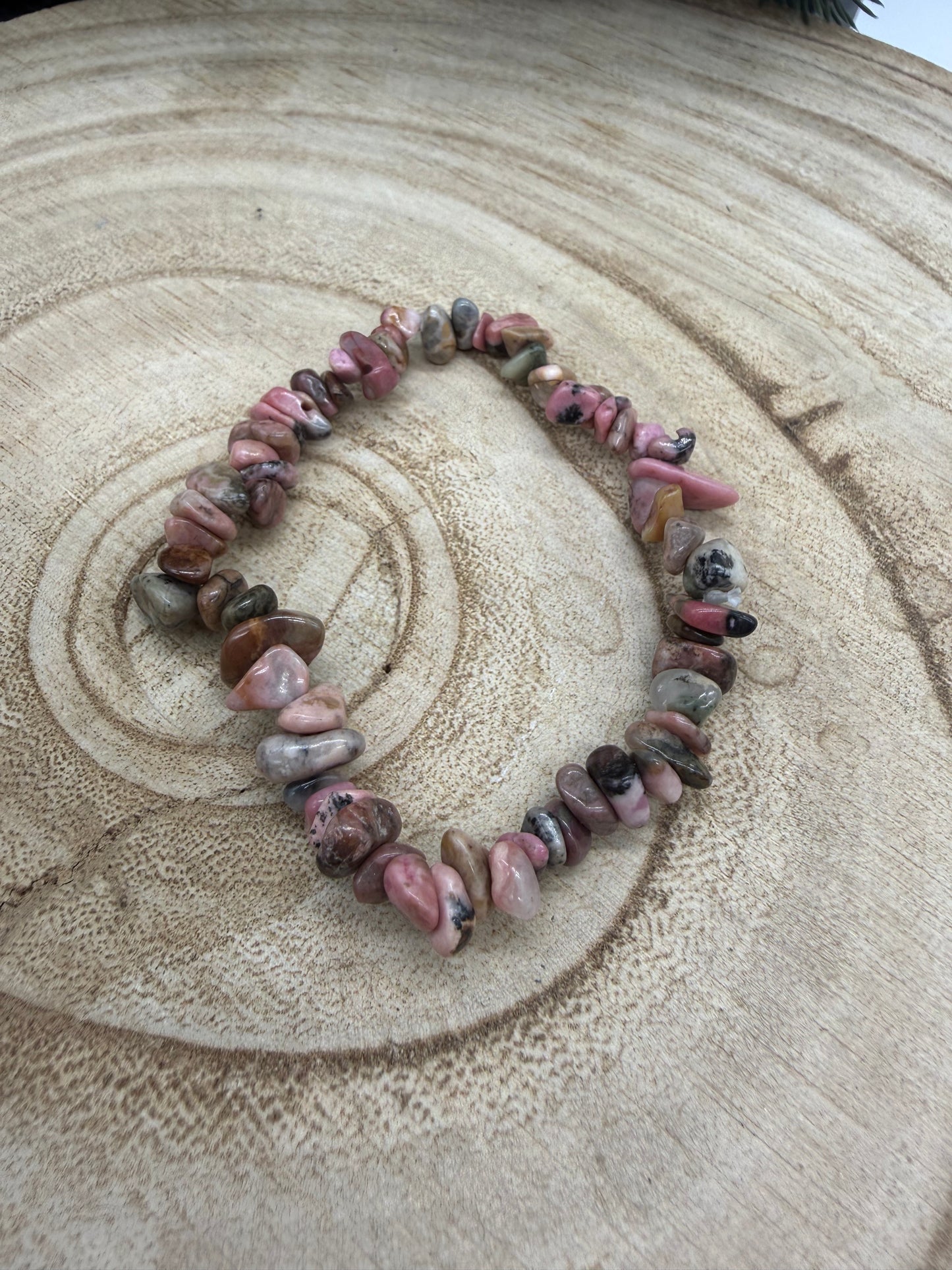 Rhodonite Chip Bracelet | Natural Crystal Bracelet | Pink & Black Gemstone Stretch Bracelet | Crystal Jewelry | Gift for Crystal Lovers
