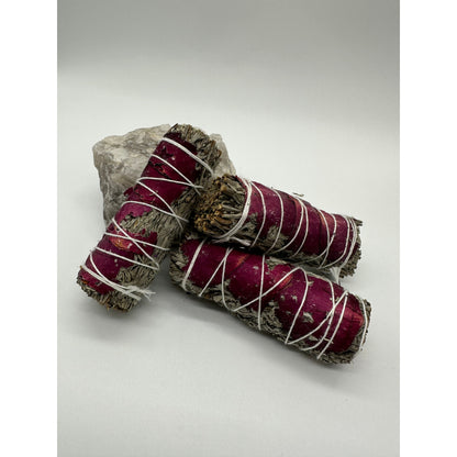 Blue Sage With Red Rose Petals Smudge Stick-Lady Of The Moss