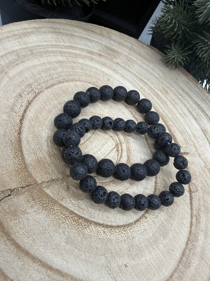 Black Lava Stone Bracelet | Natural Volcanic Lava Bead Bracelet | Genuine Lava Rock Stretch Bracelet | Handmade Crystal Jewelry