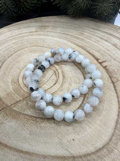 Rainbow Moonstone Bracelet | Natural Rainbow Moonstone Stretch Bracelet | Genuine Gemstone Beaded Bracelet | Handmade Crystal Jewelry