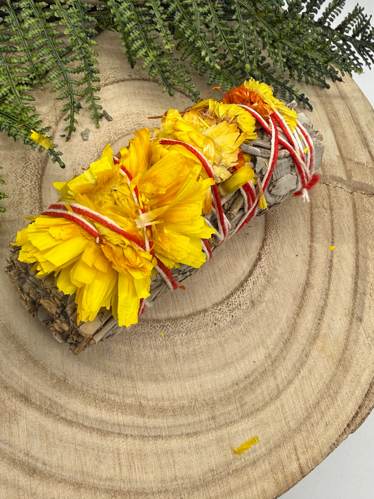 White Sage, Orange & Golden Flower Smudge Stick