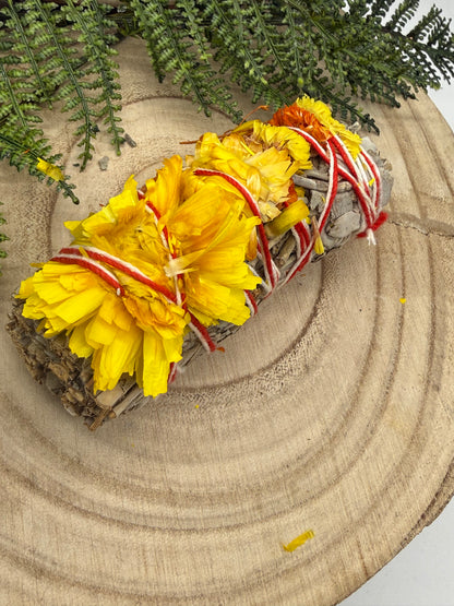 White Sage, Orange & Golden Flower Smudge Stick
