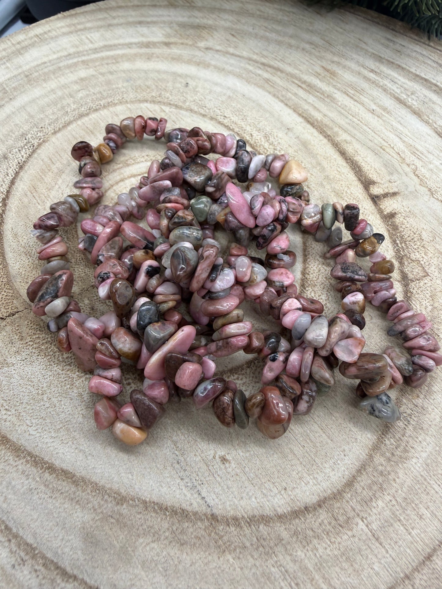 Rhodonite Chip Bracelet | Natural Crystal Bracelet | Pink & Black Gemstone Stretch Bracelet | Crystal Jewelry | Gift for Crystal Lovers