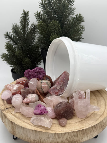 Love Crystal Mining Kit - Rose Quartz Gem Dig Bucket - Heart Chakra Crystal Set - Romantic Gift - Pink - Lady of the Moss