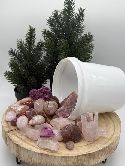 Love Crystal Mining Kit - Rose Quartz Gem Dig Bucket - Heart Chakra Crystal Set - Romantic Gift - Pink - Lady of the Moss