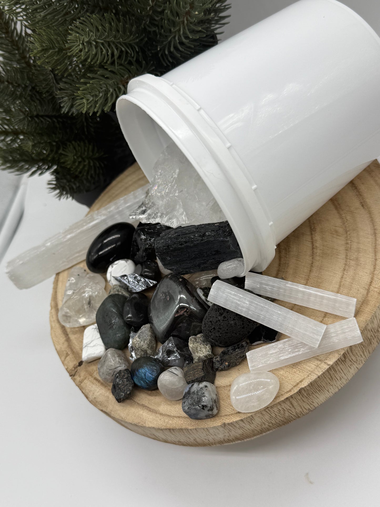 Protection Crystal Mining Bucket - Grounding Crystal Dig Kit - Obsidian & Tourmaline Gem Kit - Spiritual Protection Gift - Lady of the Moss