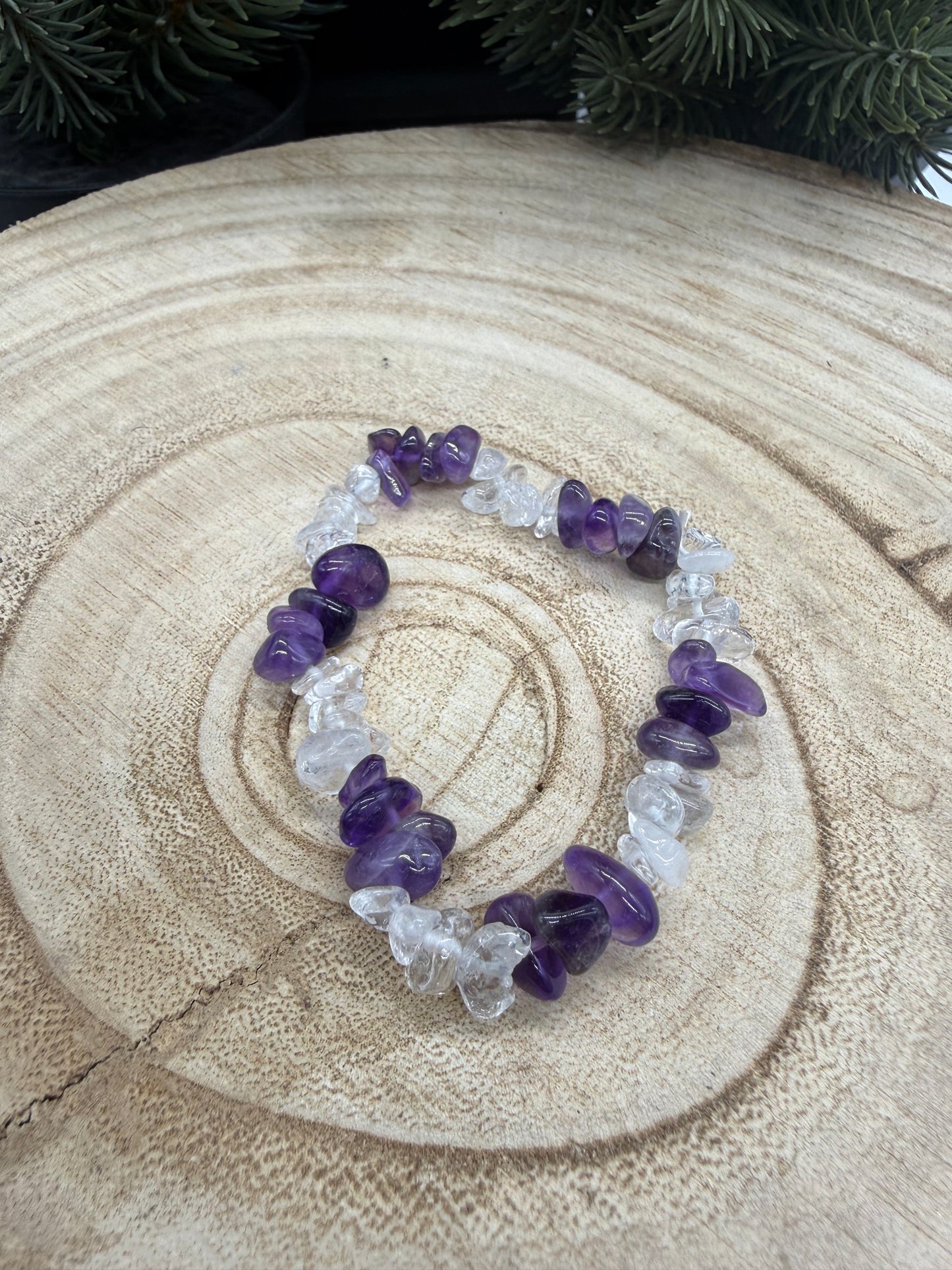 Clear Quartz & Amethyst Chip Bracelet | Natural Crystal Bracelet | Gemstone Stretch Bracelet | Handmade Crystal Jewelry Description