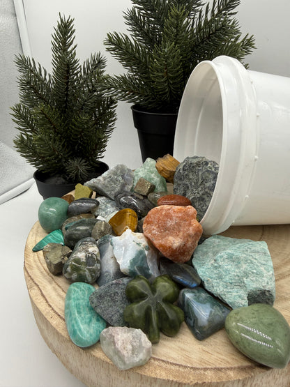Good Luck Crystal Mining Kit - Lucky Gem Dig Bucket - Prosperity Crystal Set - Abundance Gift - Spiritual Gift - Lady of the Moss