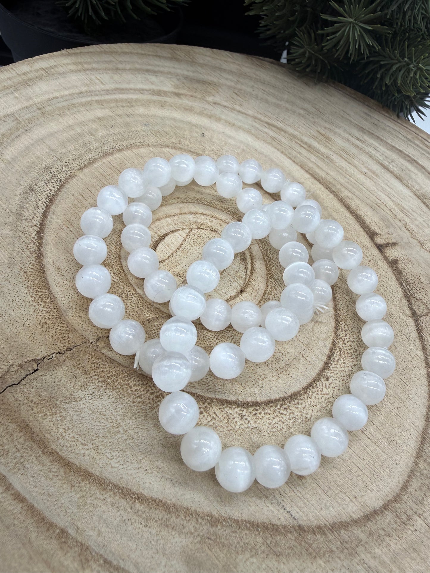 Selenite Bracelet | Natural Satin Spar Bracelet | Genuine White Crystal Stretch Bracelet | Handmade Crystal Jewelry