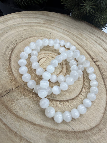 Selenite Bracelet | Natural Satin Spar Bracelet | Genuine White Crystal Stretch Bracelet | Handmade Crystal Jewelry