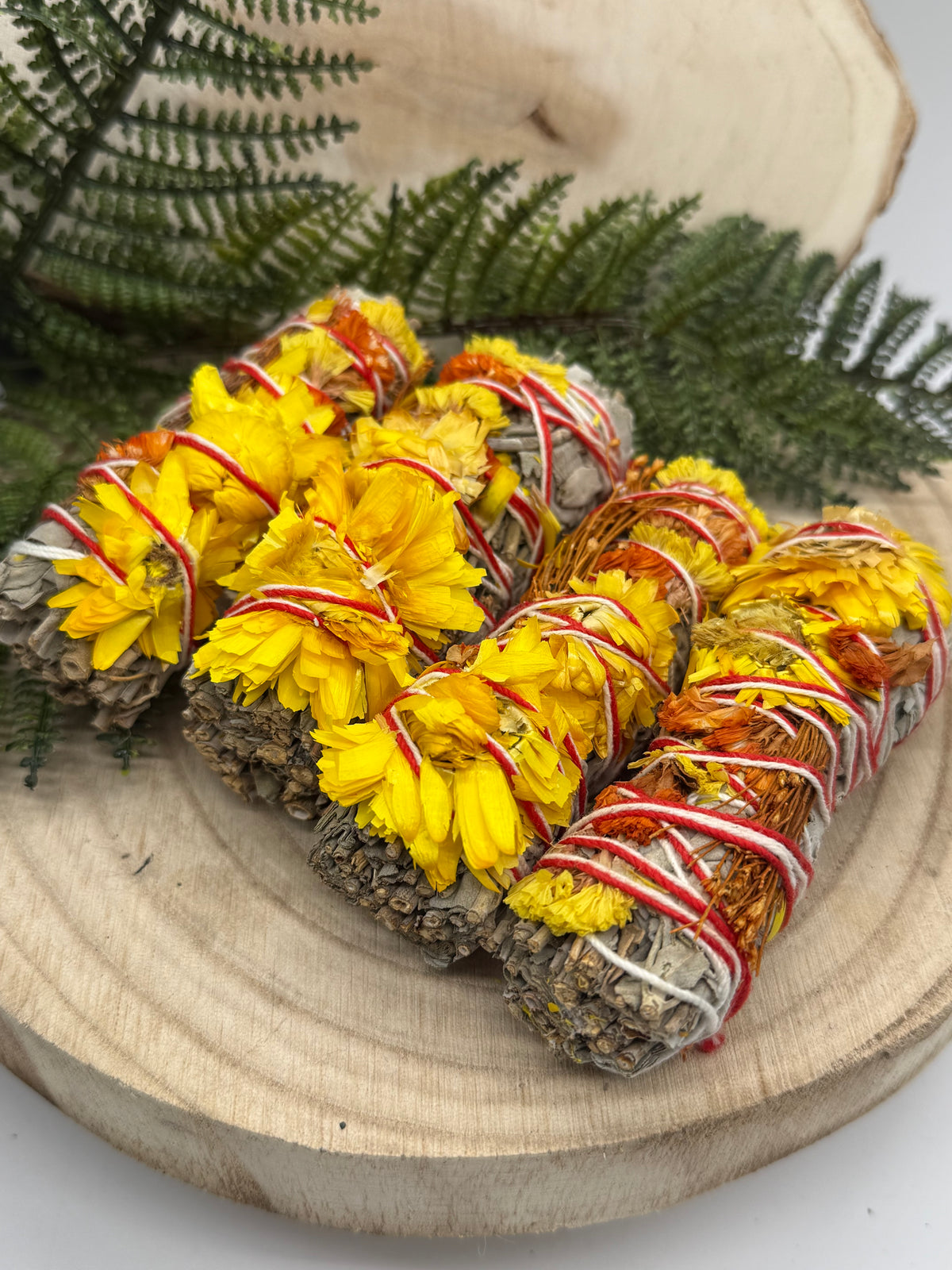 White Sage, Orange & Golden Flower Smudge Stick
