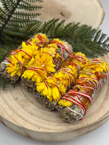 White Sage, Orange & Golden Flower Smudge Stick