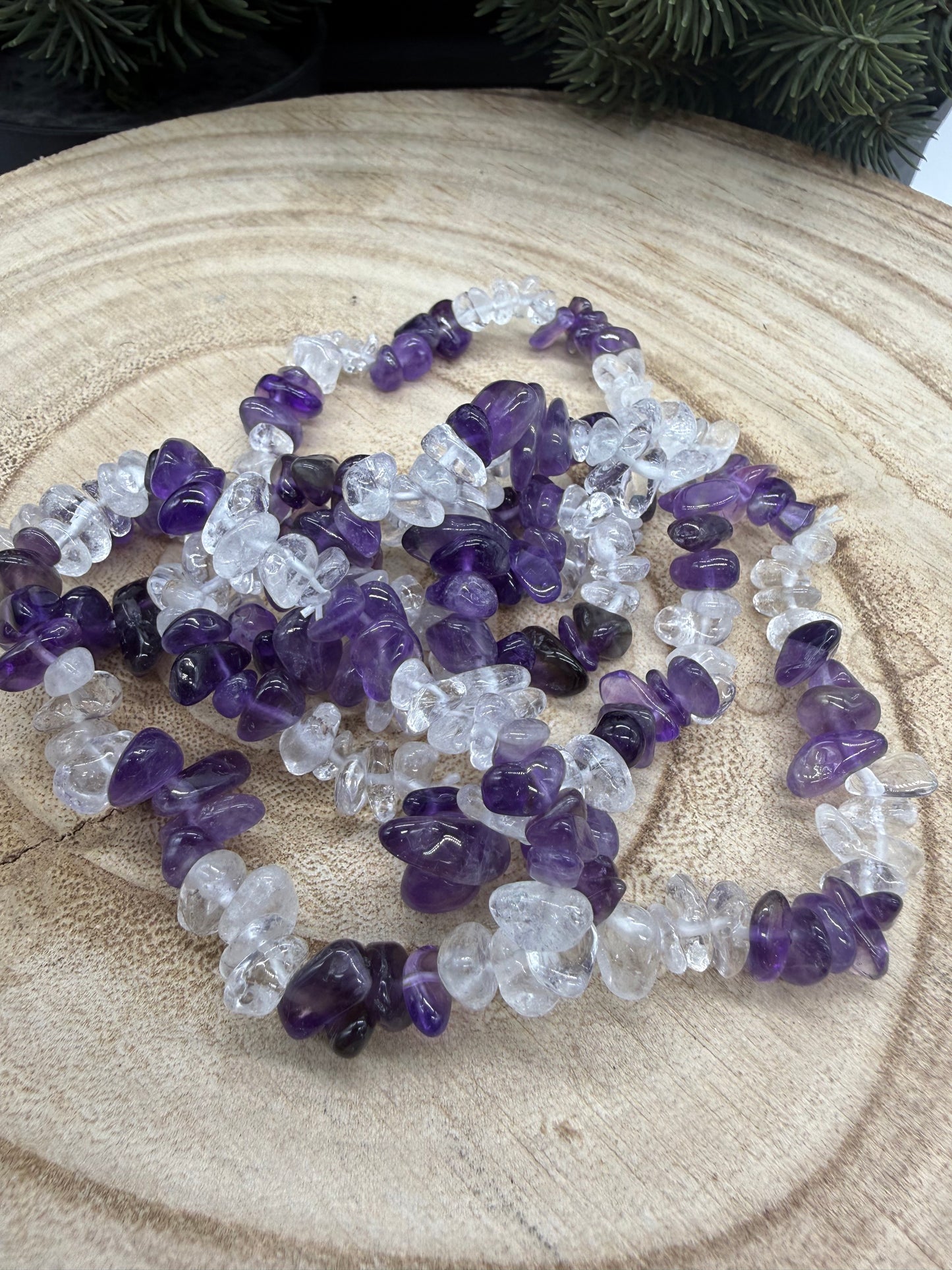 Clear Quartz & Amethyst Chip Bracelet | Natural Crystal Bracelet | Gemstone Stretch Bracelet | Handmade Crystal Jewelry Description