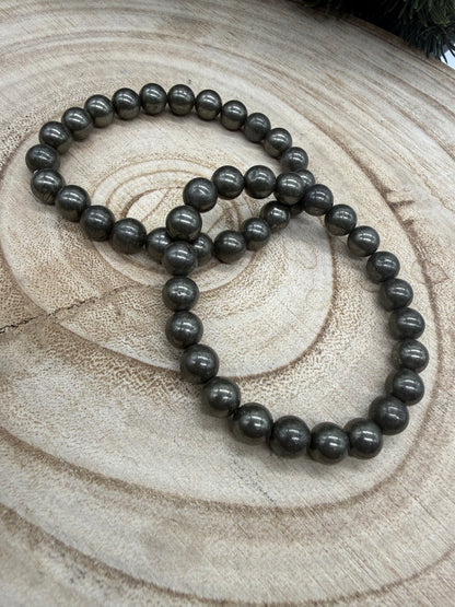 Pyrite Bracelet | Natural Pyrite Bead Bracelet | Genuine Gemstone Stretch Bracelet | Handmade Crystal Jewelry